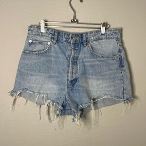 Zara Women's High Rise Cut Off Shorts Size 10 Blue Light Wash Denim Distressed